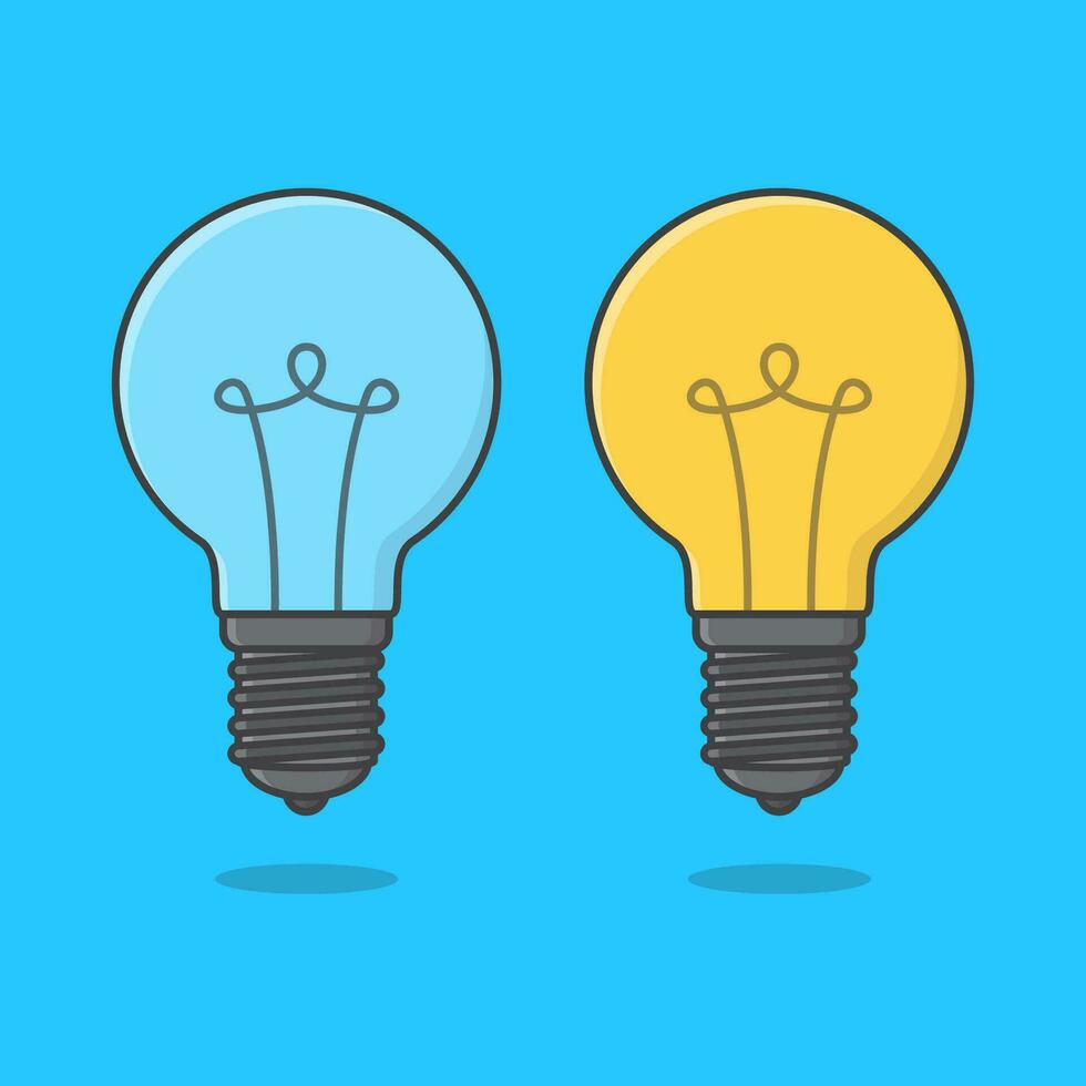 Lamp Bulb On And Off Vector Icon Illustration. Incandescent Or Fluorescent Energy Saving Light Bulb