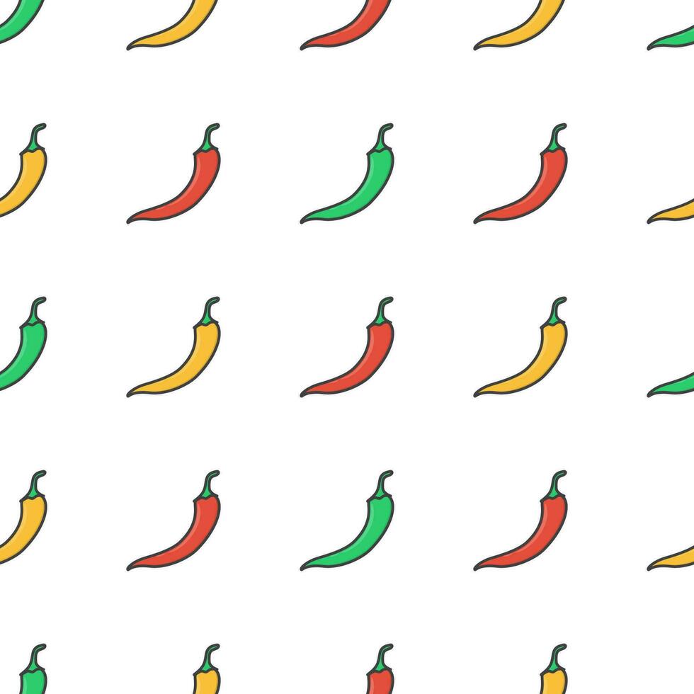 Chili Pepper Seamless Pattern On A White Background. Fresh Chili Pepper Vector Illustration
