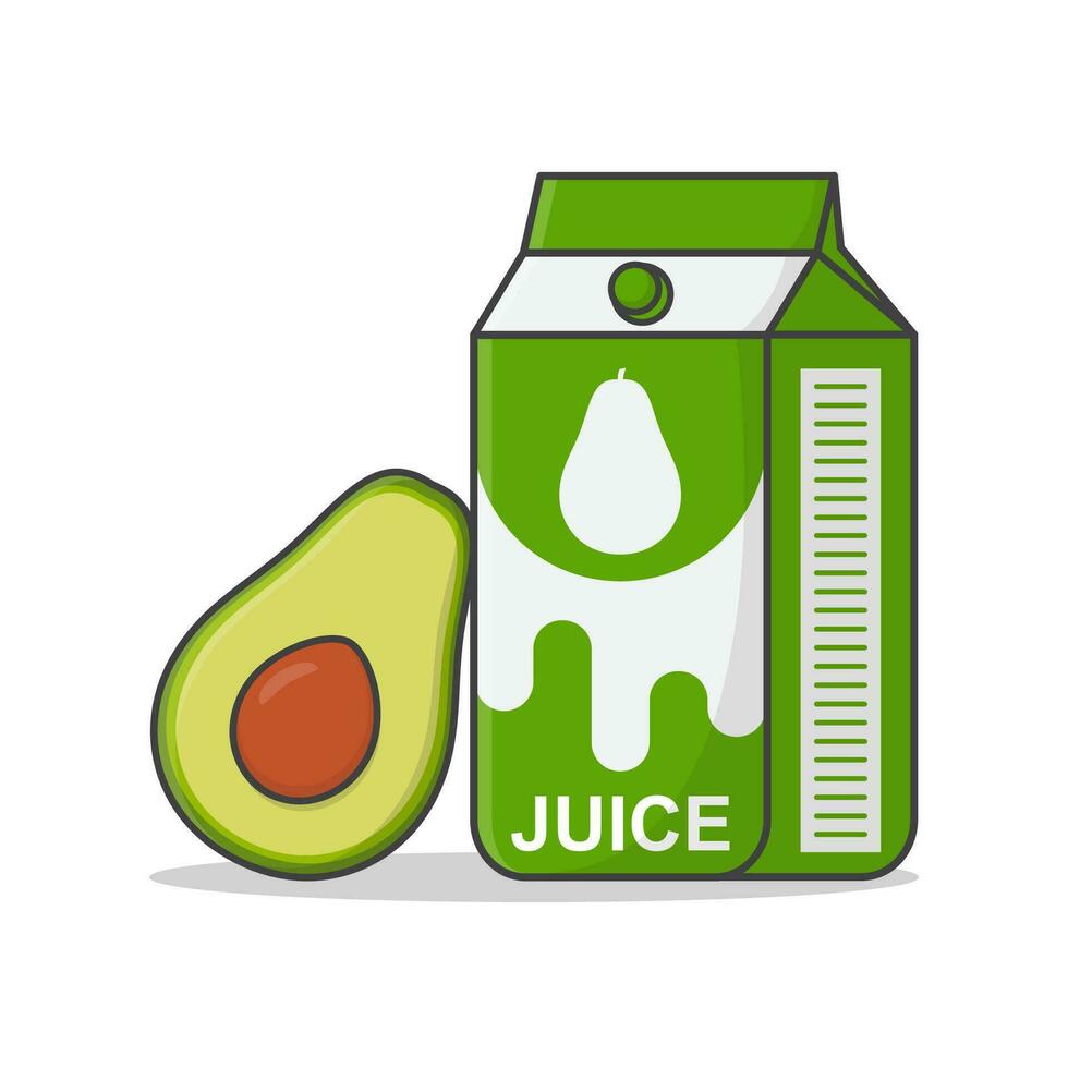 aguacate jugo caja con aguacate vector icono ilustración. jugo cartulina embalaje. jugo bebida envase