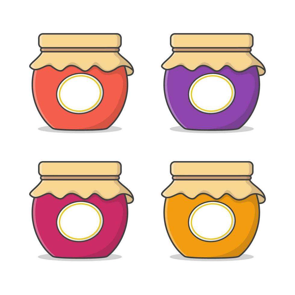 Set Of Jam Glass Jars Labeled Vector Icon Illustration. Jar Of Jam Theme Flat Icon