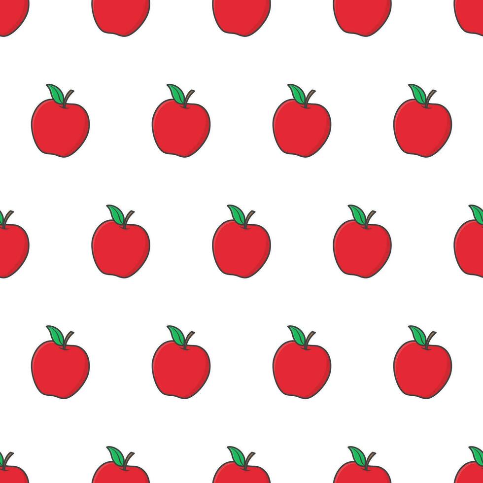 Fresh Apple Seamless Pattern On A White Background. Apple Fruit Vector Illustration