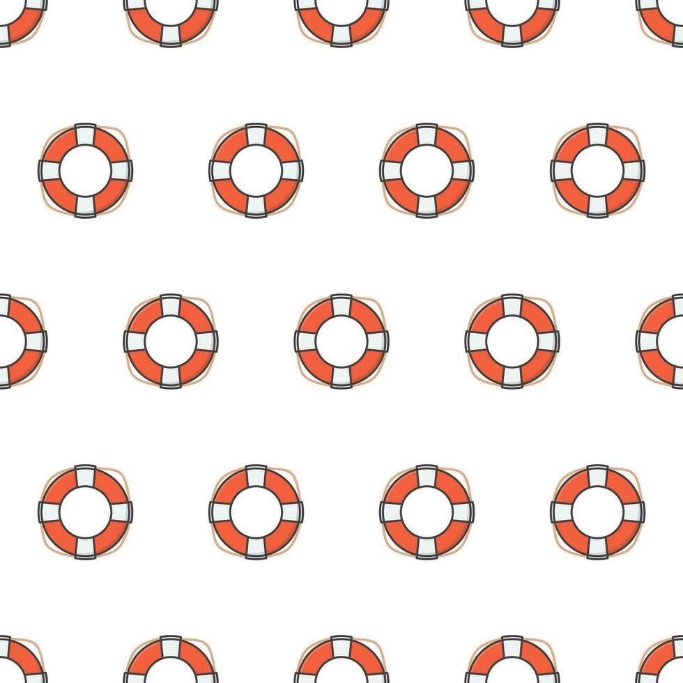 Life Saver Seamless Pattern On A White Background. Life Buoy Theme Vector Illustration