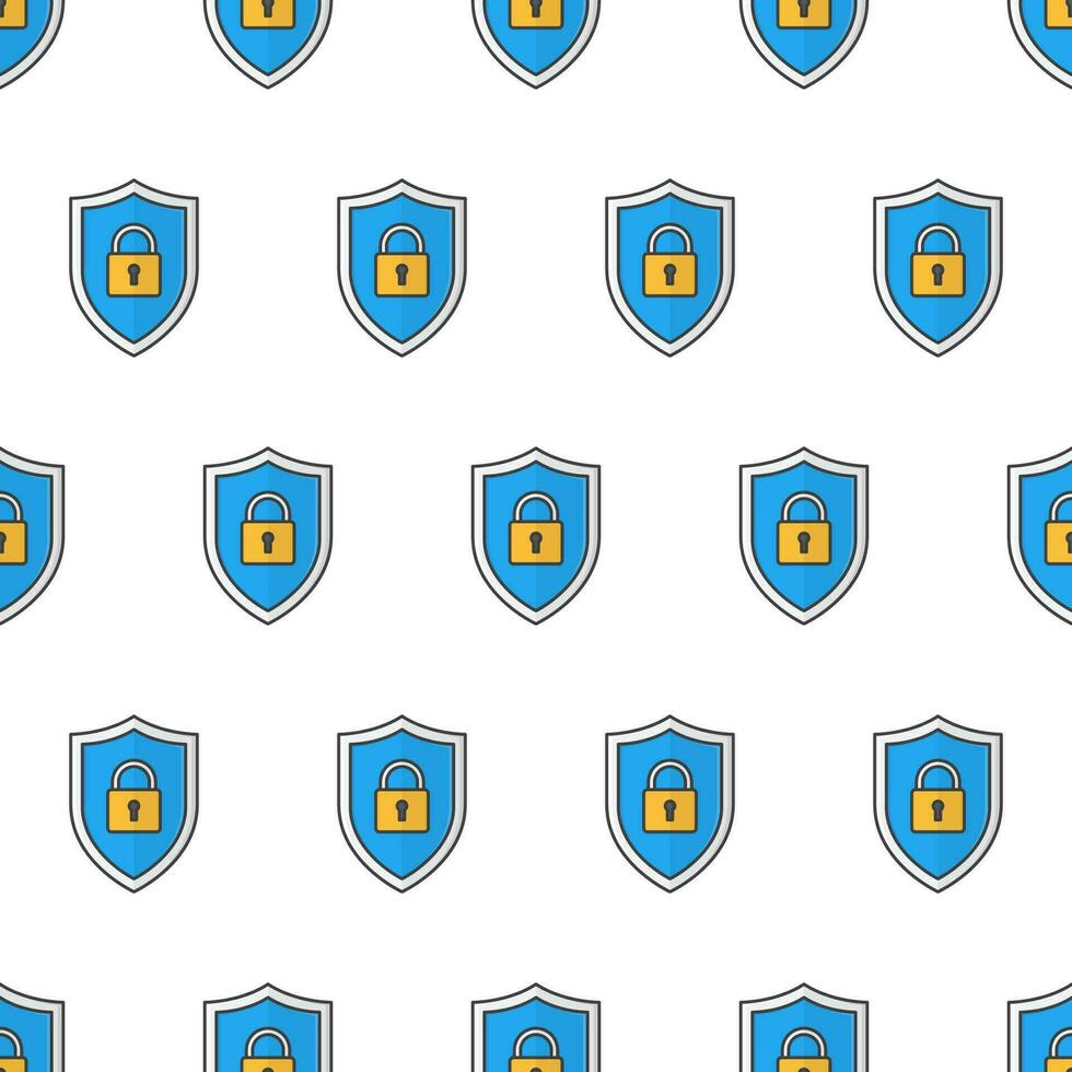 Security Shield Seamless Pattern On A White Background. Shield Protection Theme Vector Illustration