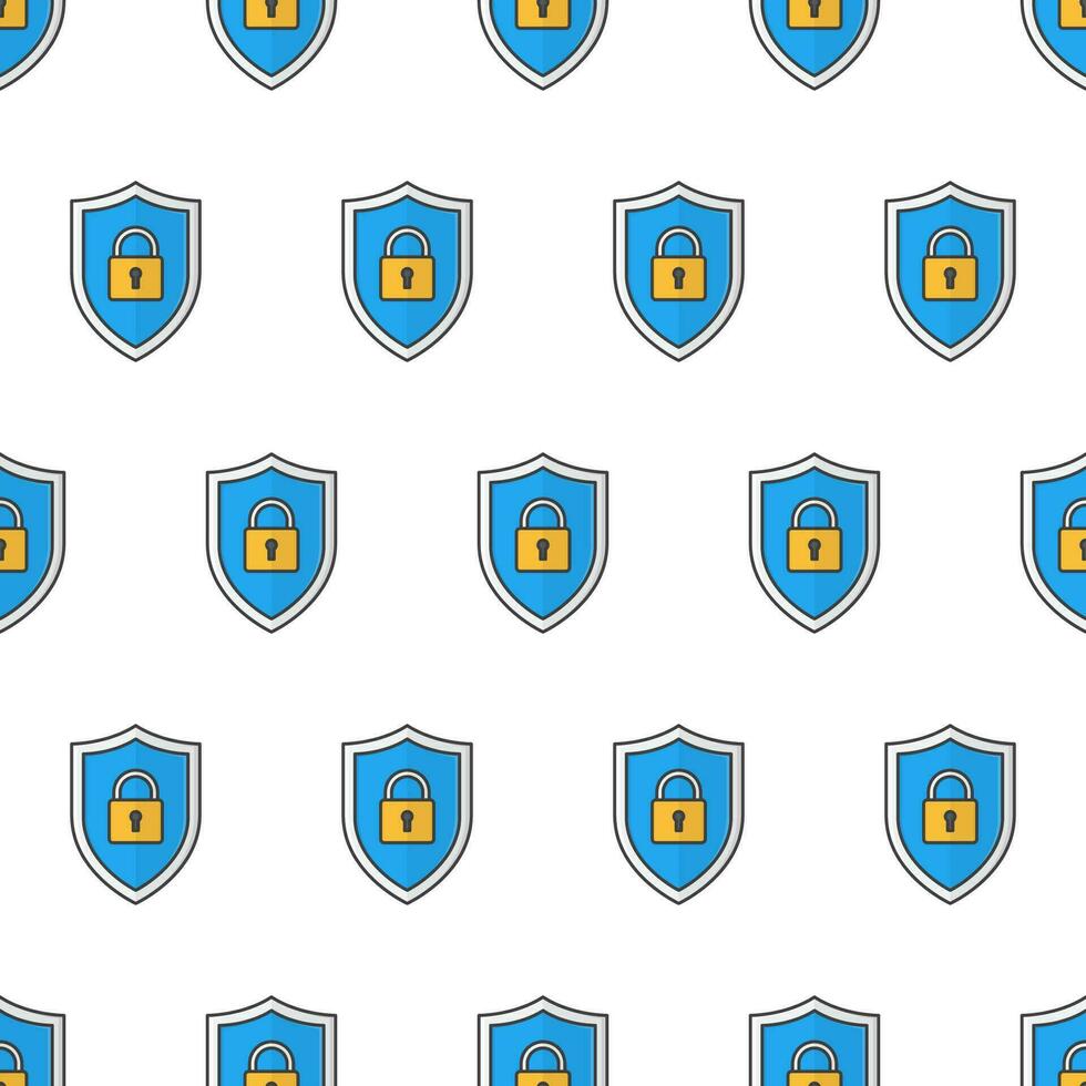 Security Shield Seamless Pattern On A White Background. Shield Protection Theme Vector Illustration