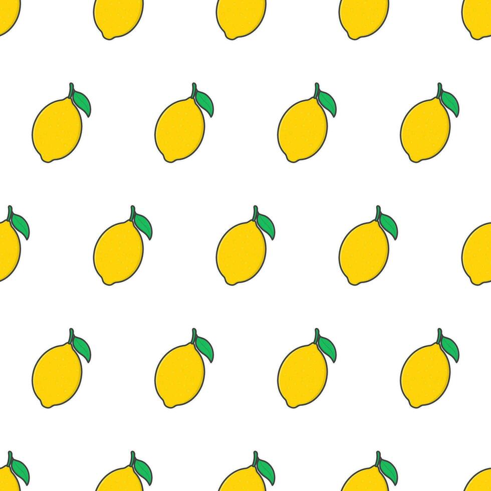 Fresh Lemon Seamless Pattern On A White Background. Lemon Fruit Vector Illustration