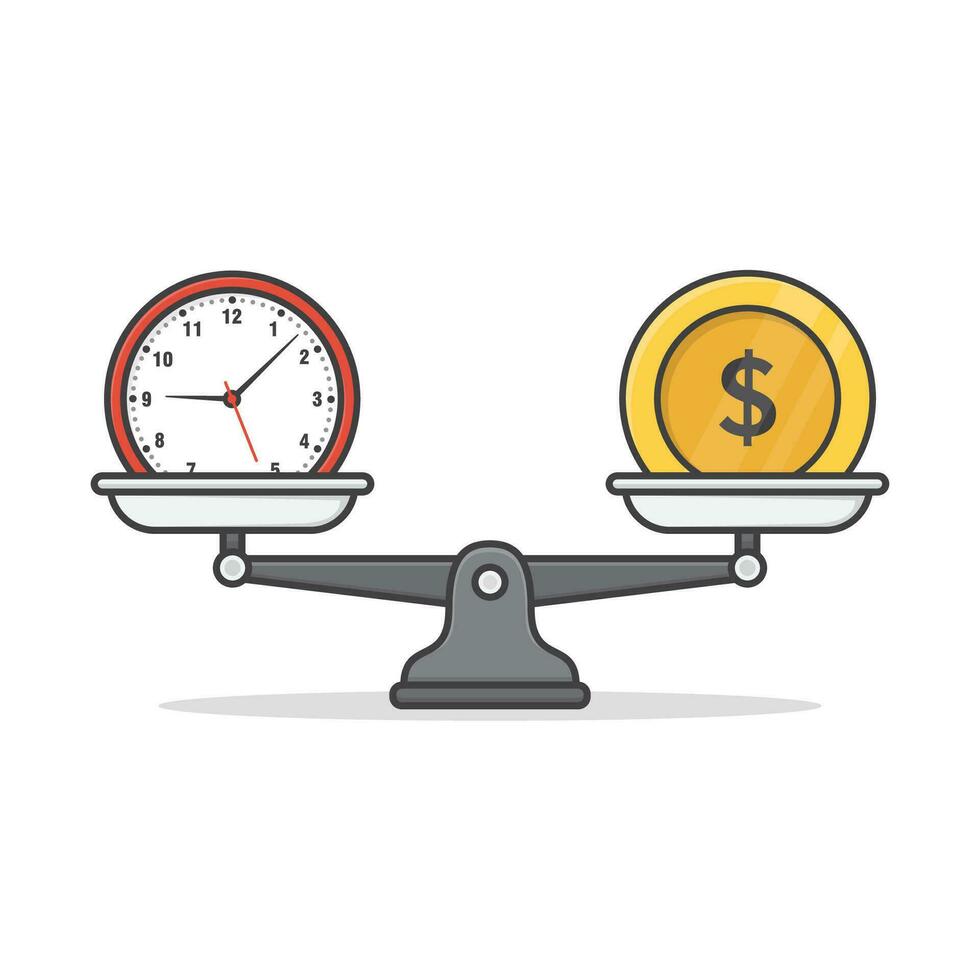 Balance Between Money And Time Vector Icon Illustration. Time Or Money Flat Icon