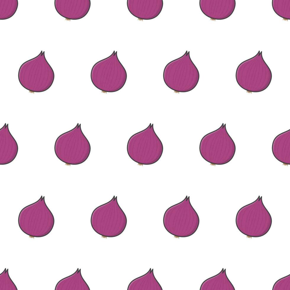 Fresh Onion Seamless Pattern On A White Background. Vegetable Onion Vector Illustration