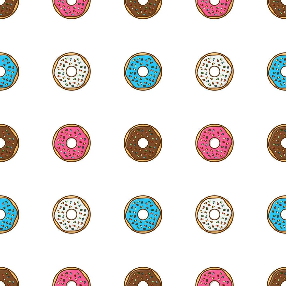 Tasty Donuts With Glaze And Powder Seamless Pattern On A White Background. Donuts Theme Vector Illustration