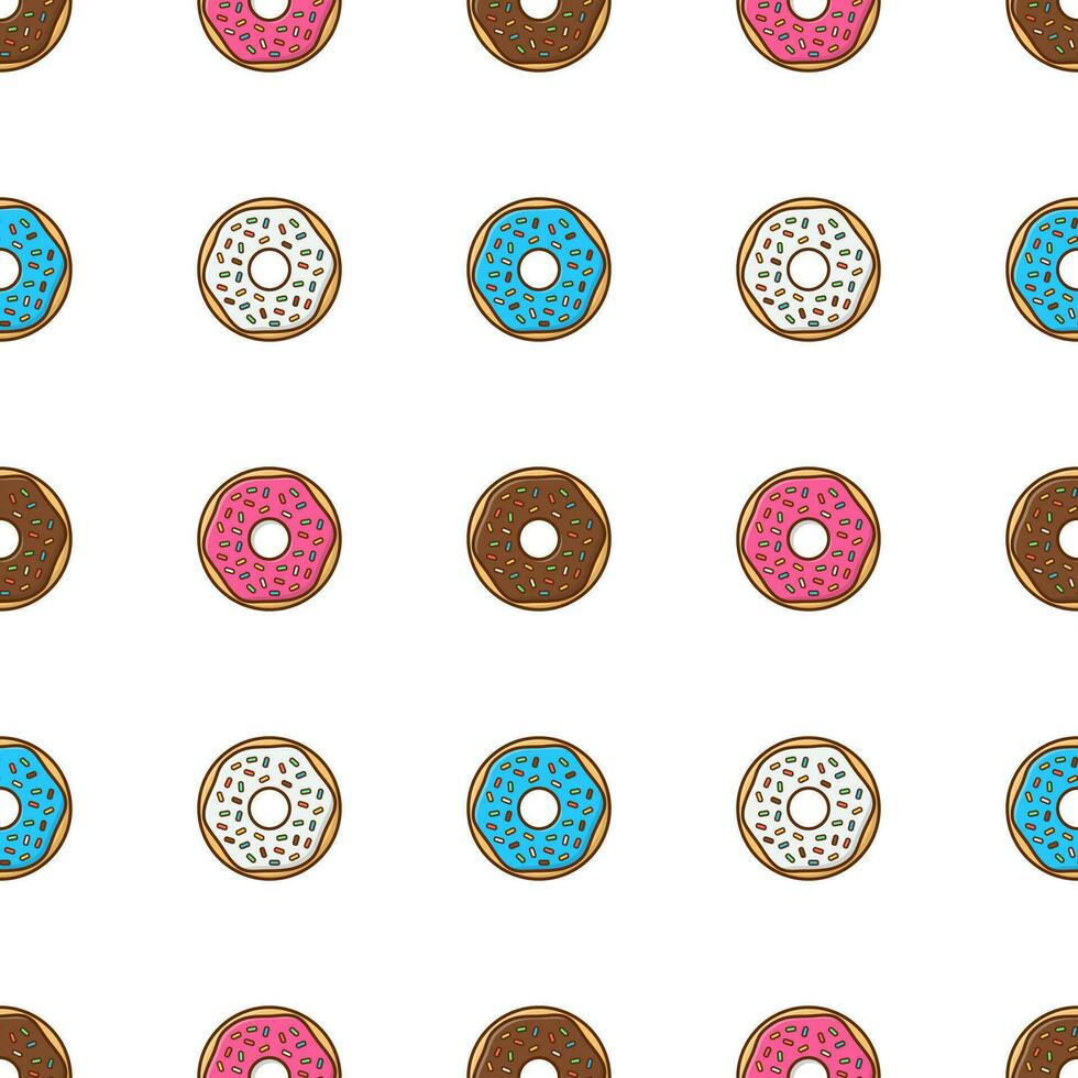 Tasty Donuts With Glaze And Powder Seamless Pattern On A White Background. Donuts Theme Vector Illustration