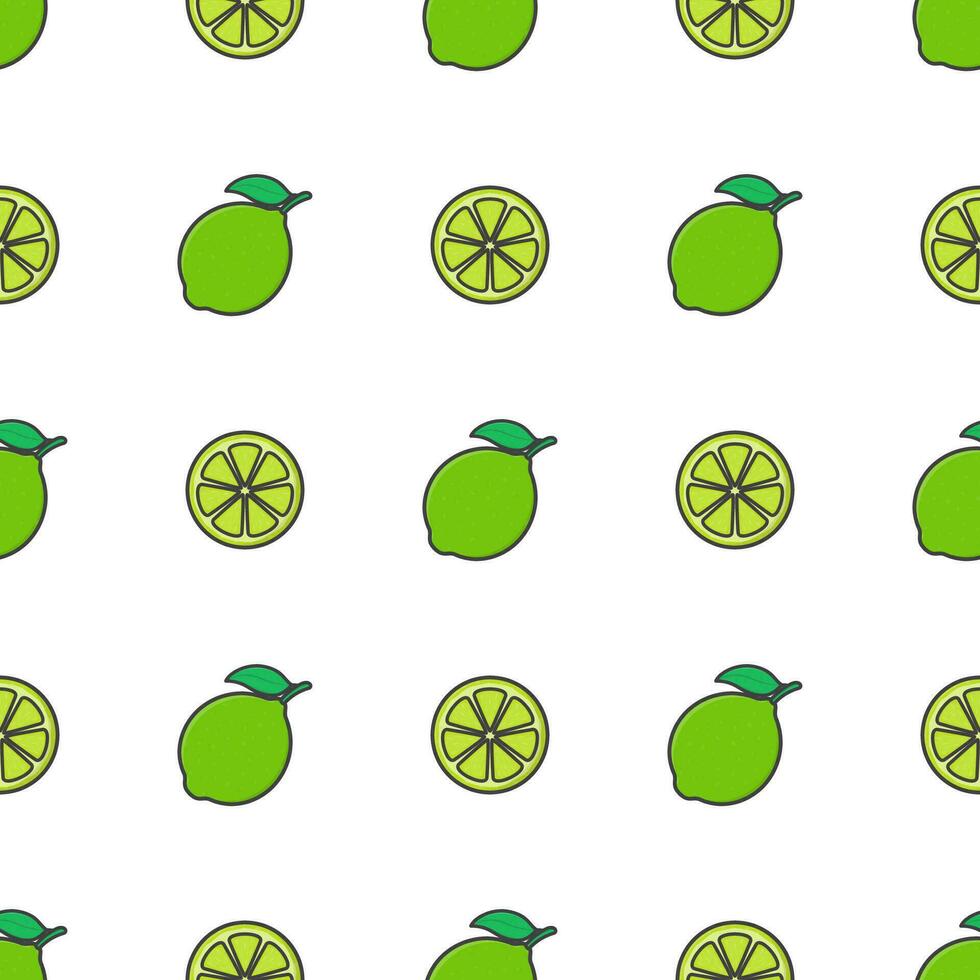 Lime Fruit Seamless Pattern On A White Background. Fresh Lime Vector Illustration