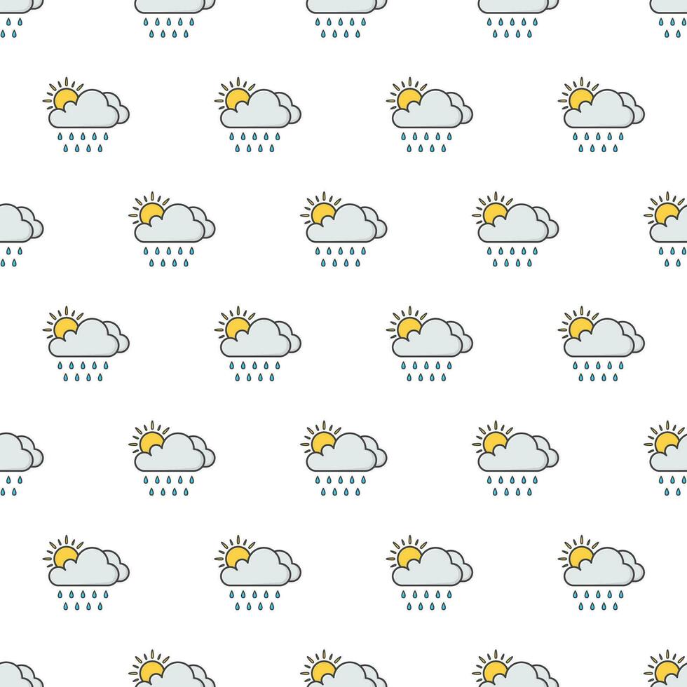 sol, nube, y lluvia sin costura modelo en un blanco antecedentes. clima fenómenos tema vector ilustración