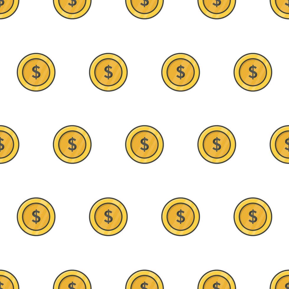 Money Coin Seamless Pattern On A White Background. Gold Coins Theme Vector Illustration