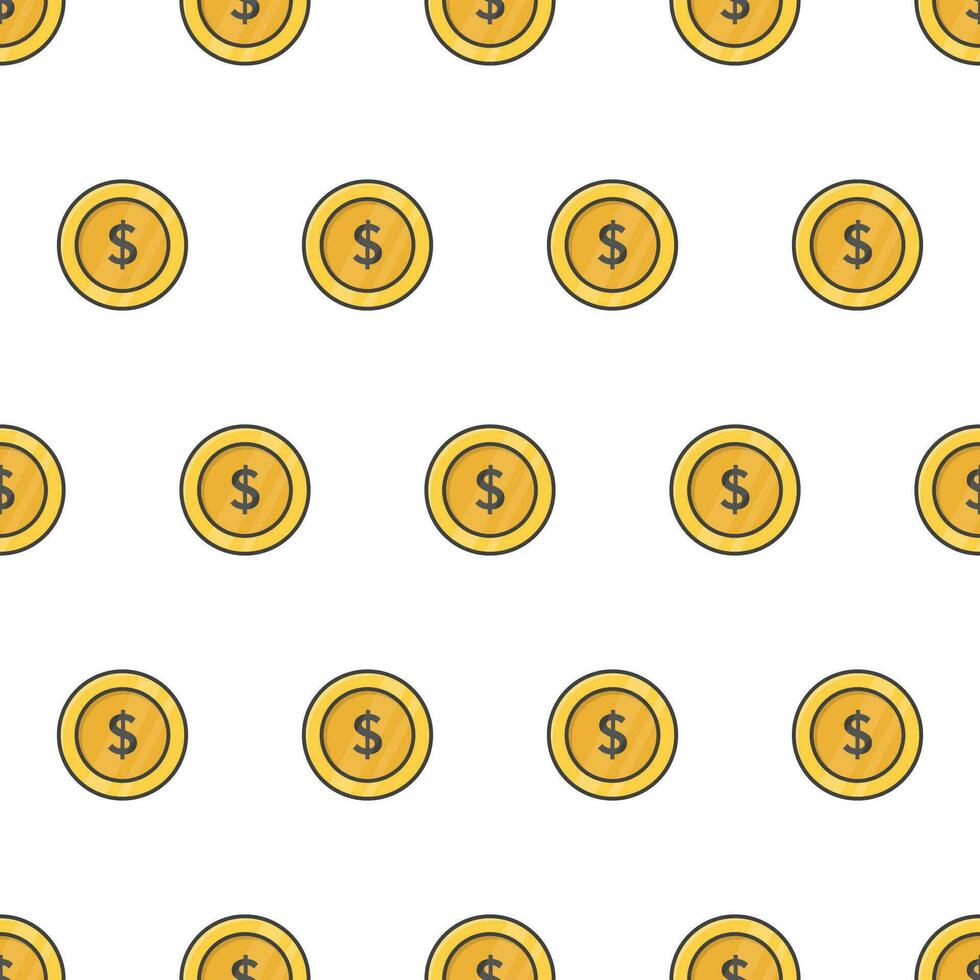 Money Coin Seamless Pattern On A White Background. Gold Coins Theme Vector Illustration