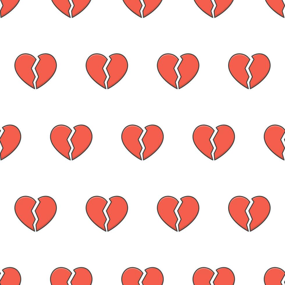 Broken Heart Seamless Pattern On A White Background. Love Heart Theme Vector Illustration