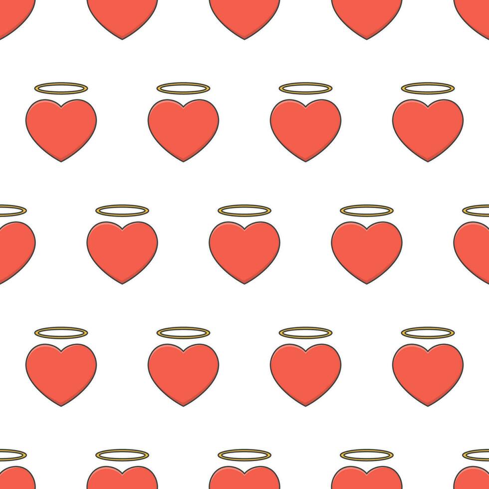 Angel Heart Seamless Pattern On A White Background. Red Heart Theme Vector Illustration