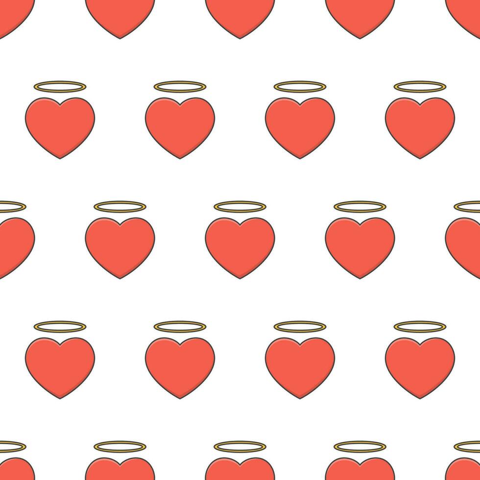 Angel Heart Seamless Pattern On A White Background. Red Heart Theme Vector Illustration