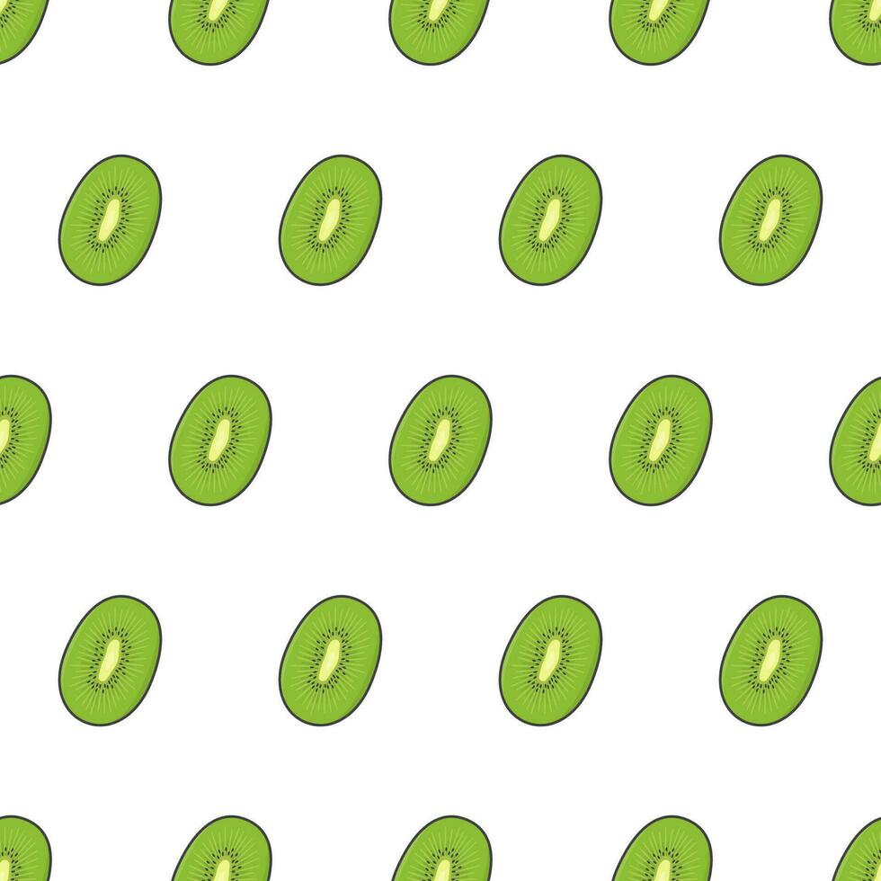 Slice Kiwi Seamless Pattern On A White Background. Kiwi Fruit Vector Illustration
