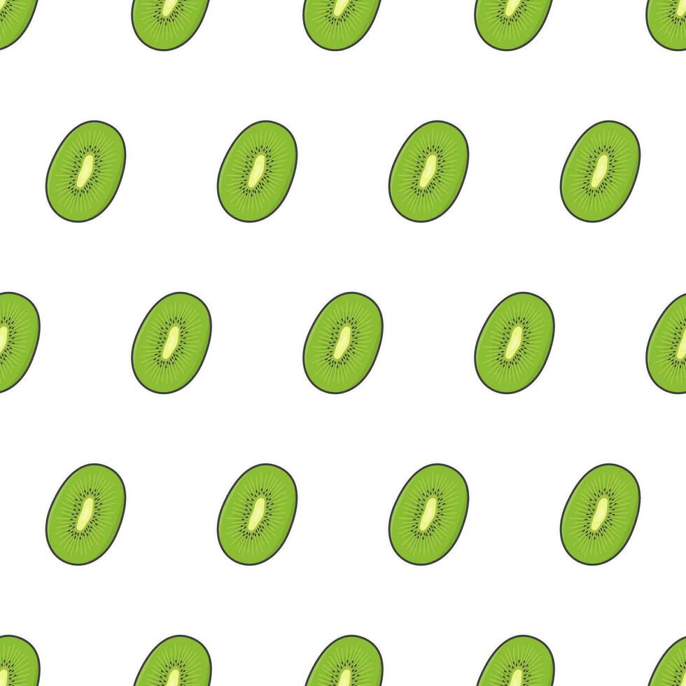 Slice Kiwi Seamless Pattern On A White Background. Kiwi Fruit Vector Illustration