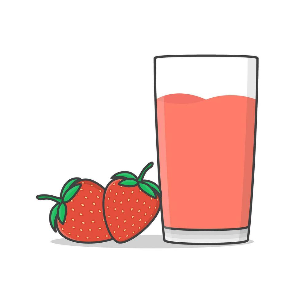 Strawberry Juice With Strawberry Vector Icon Illustration. Glass Of Strawberry Juice Flat Icon