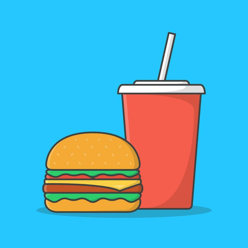 hamburguesa y soda vector icono ilustración. rápido comida plano icono