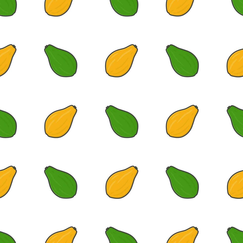 Papaya Fruit Seamless Pattern On A White Background. Fresh Papaya Vector Illustration