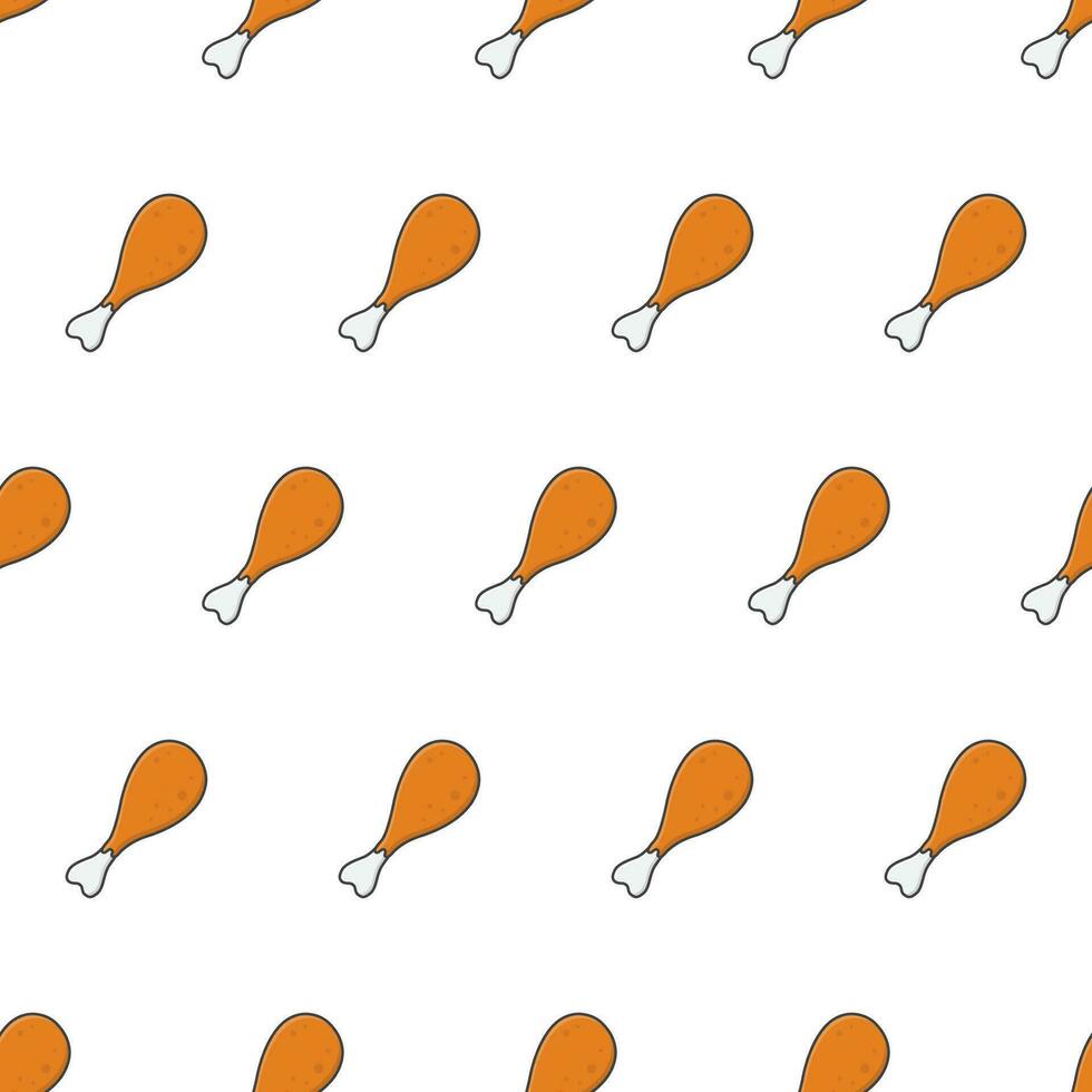 Fried Chicken Leg Seamless Pattern On A White Background. Fried Drumpstick Theme Vector Illustration