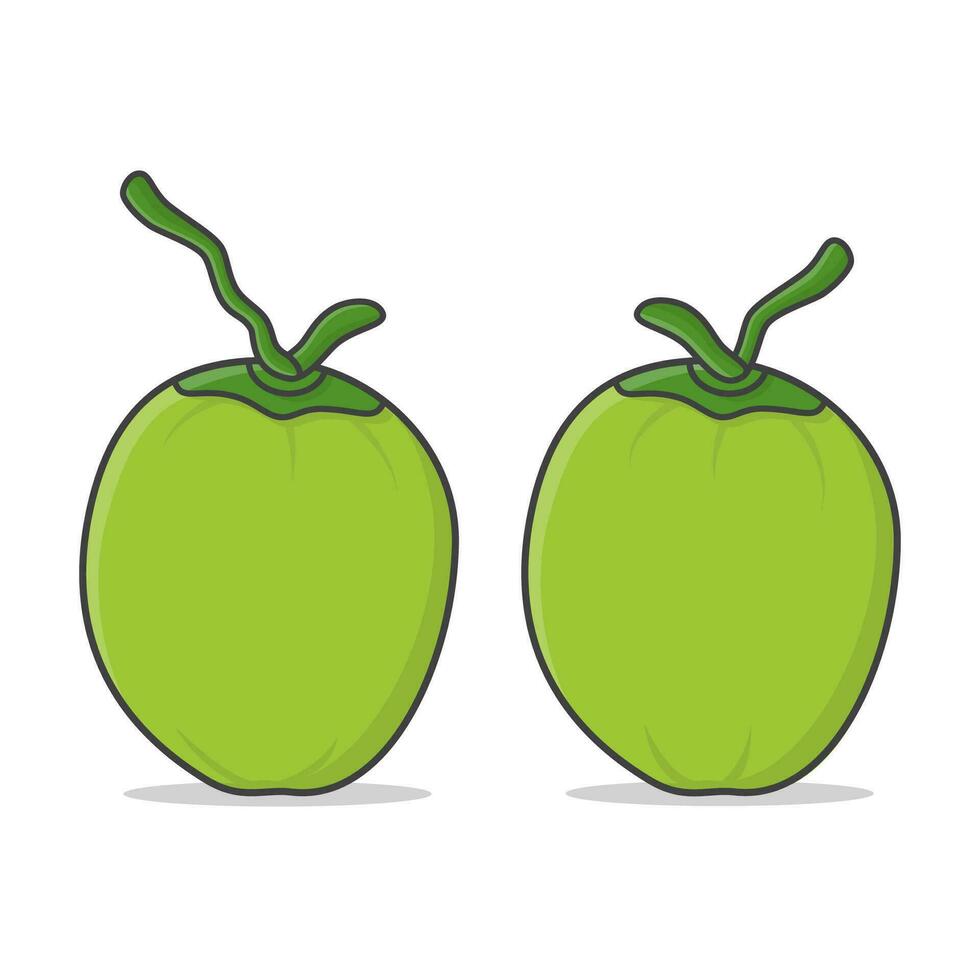 Two Green Coconuts Vector Icon Illustration. Fresh Young Coconuts Icon