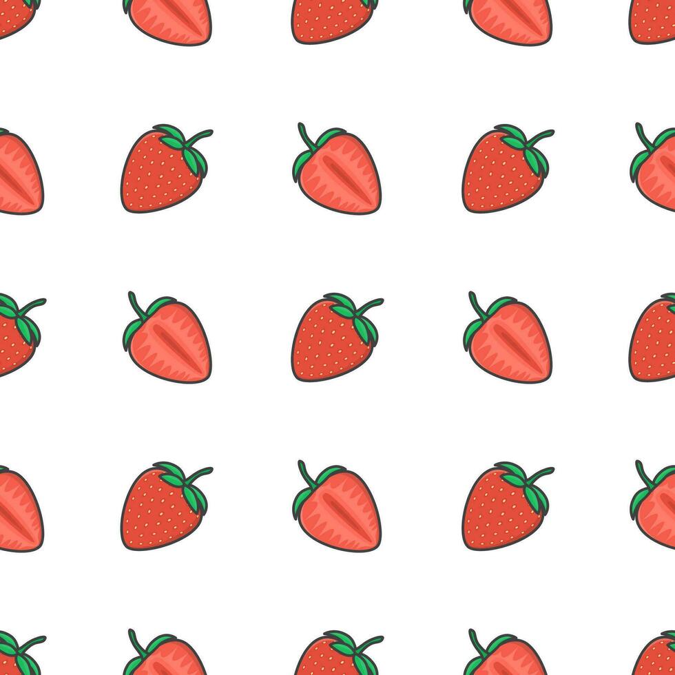 Strawberries Seamless Pattern On A White Background. Fresh Strawberry Vector Illustration