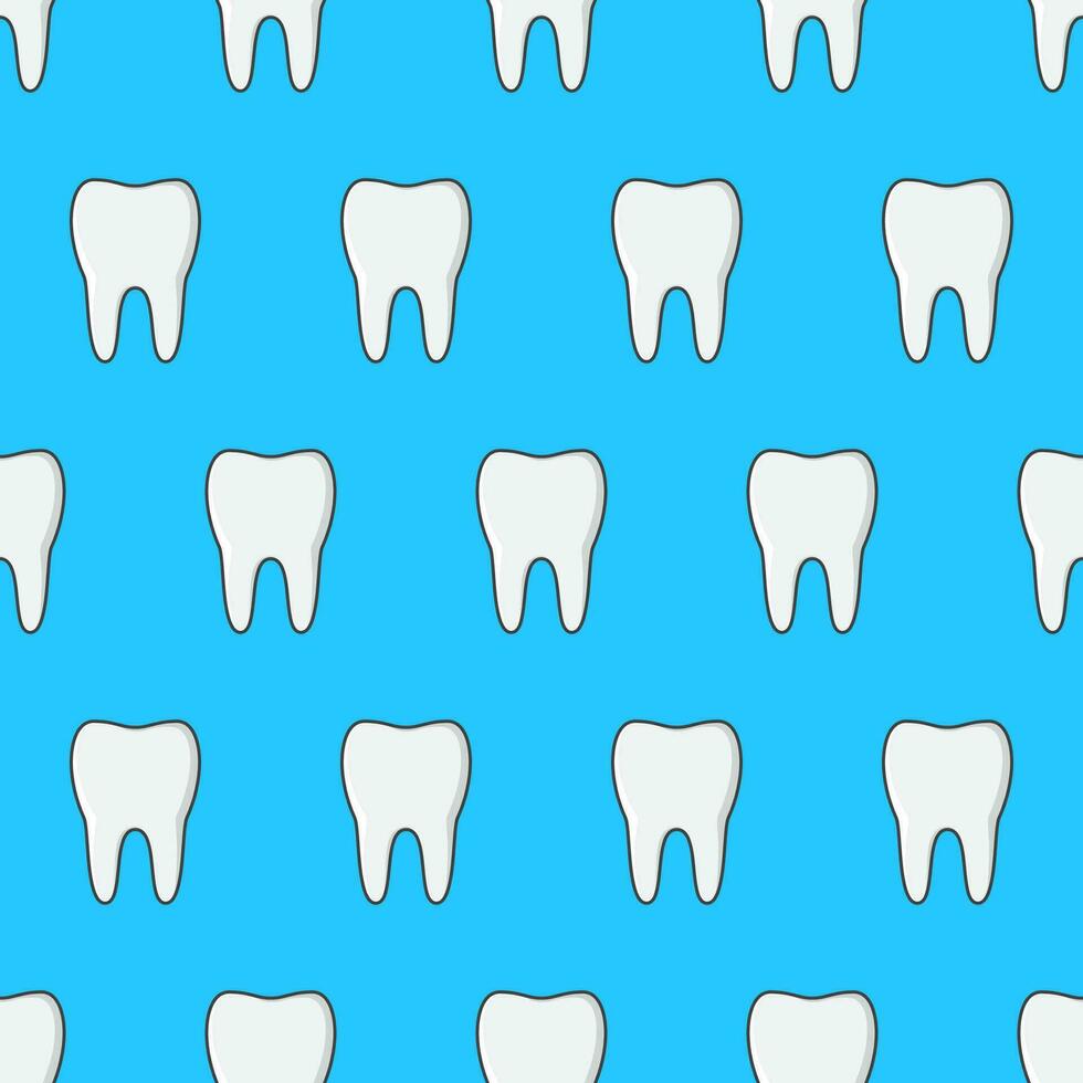 Tooth Seamless Pattern On A Blue Background. Clean Teeth Theme Vector Illustration
