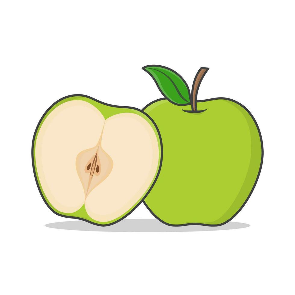 Green Apple Vector Icon Illustration. Whole And Slice Of Red Apple Flat Icon