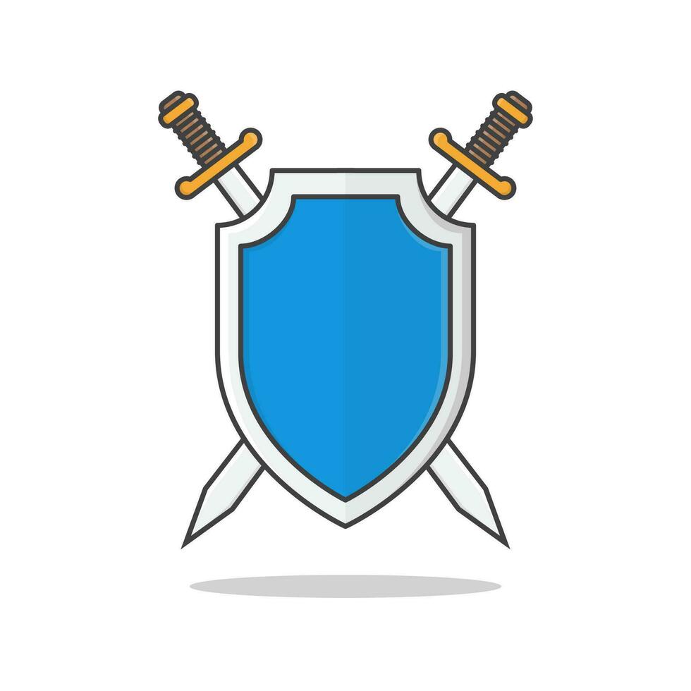 Shield And Swords Vector Icon Illustration. Metal Shield With Crossed Swords Flat Icon