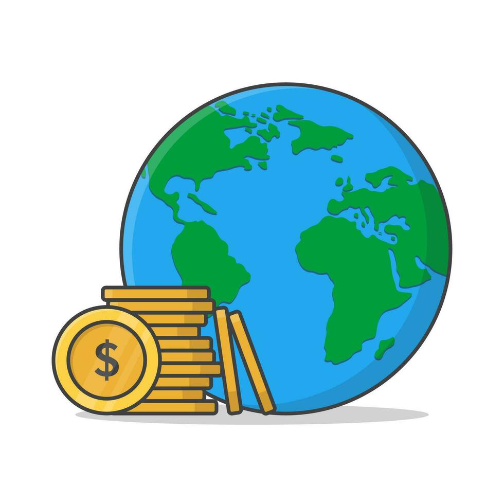 Global Money Concept Vector Icon Illustration. World And Money Flat Icon