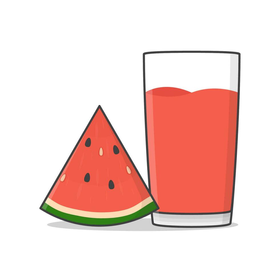 Watermelon Juice With Watermelon Vector Icon Illustration. Glass Of Watermelon Juice Flat Icon