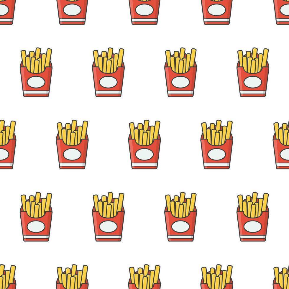 francés papas fritas sin costura modelo en un blanco antecedentes. rápido comida tema vector ilustración