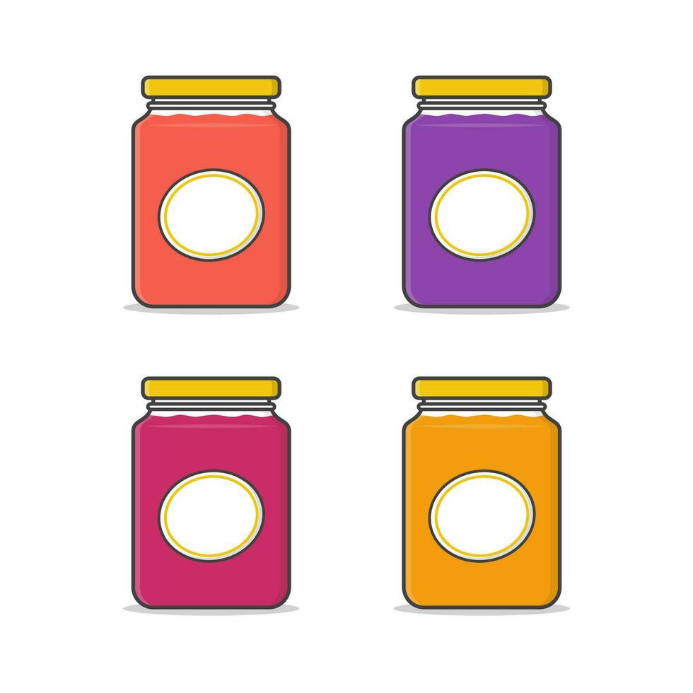 conjunto de mermelada vaso frascos etiquetado vector icono ilustración. tarro de mermelada plano icono