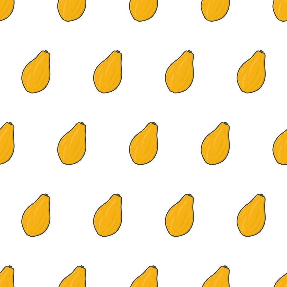 Fresh Papaya Seamless Pattern On A White Background. Papaya Fruit Vector Illustration