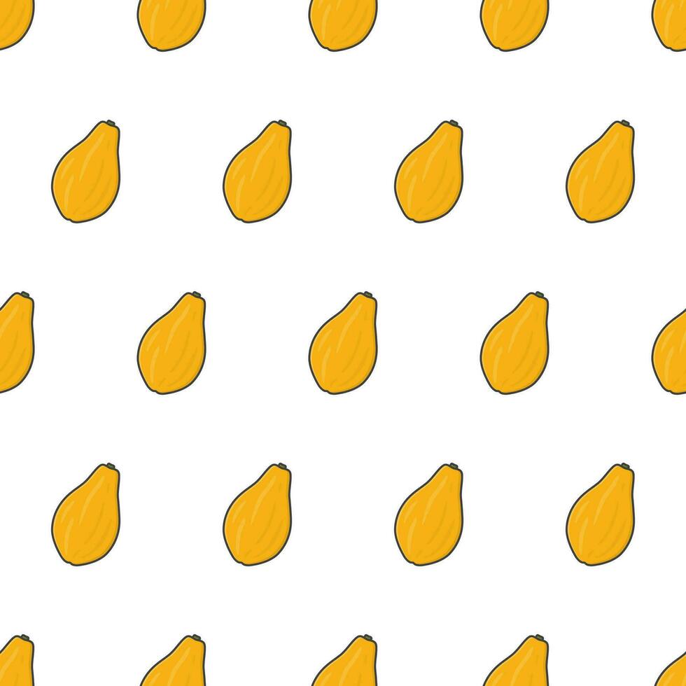 Fresh Papaya Seamless Pattern On A White Background. Papaya Fruit Vector Illustration