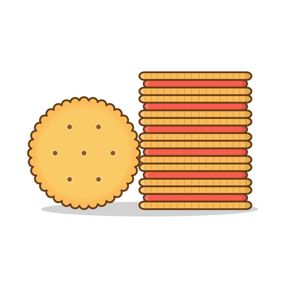 Stack Of Round Biscuit Cookies Vector Icon Illustration. Cracker Biscuits Flat Icon