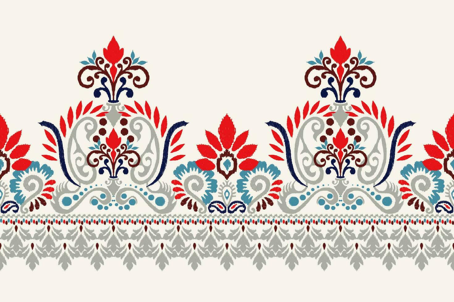 Ikat floral paisley embroidery on white background.Ikat ethnic oriental pattern traditional.Aztec style abstract vector illustration.design for texture,fabric,clothing,wrapping,decoration,scarf,scarf.