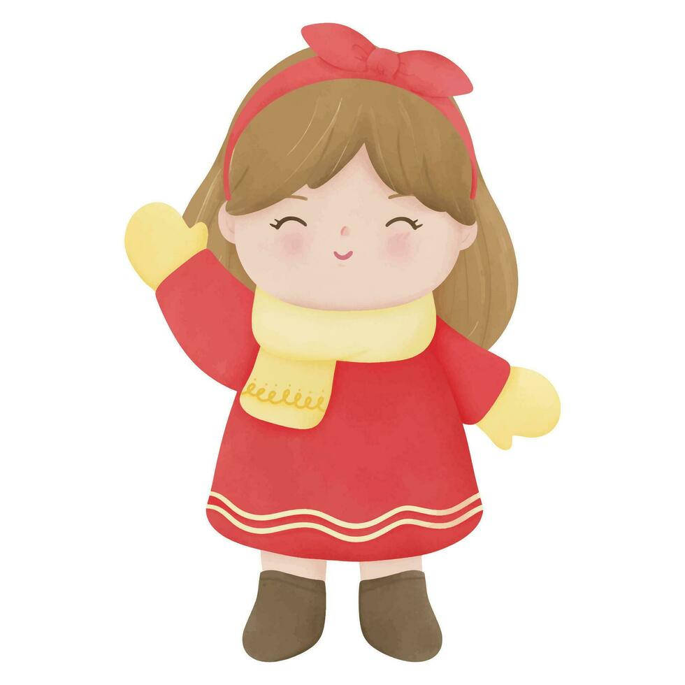 Cute girl in warm winter clothes, for invitation and greetings in happy seaso vector