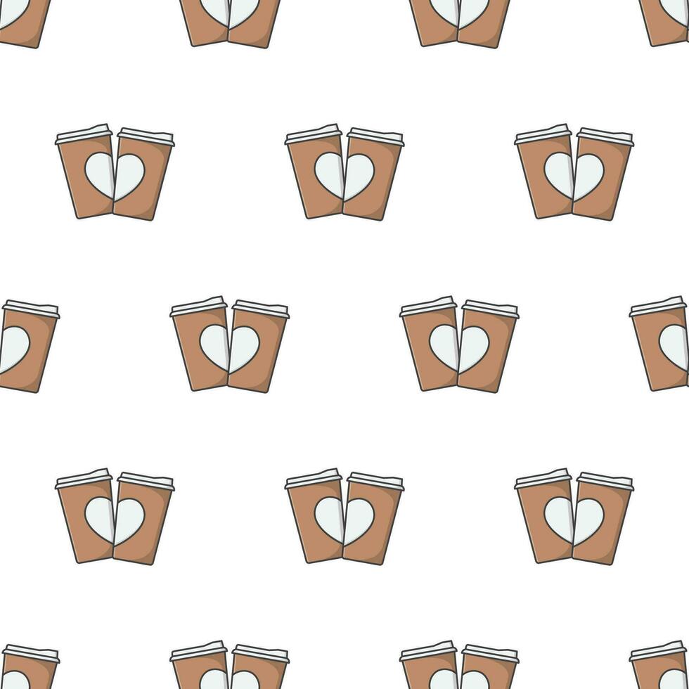 Coffee Cup With Heart Seamless Pattern On A White Background. Coffee Theme Vector Illustration