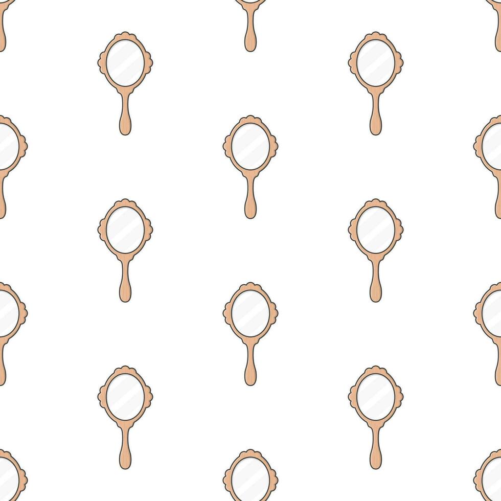 Hand Mirror Seamless Pattern On A White Background. Mirror Theme Vector Illustration