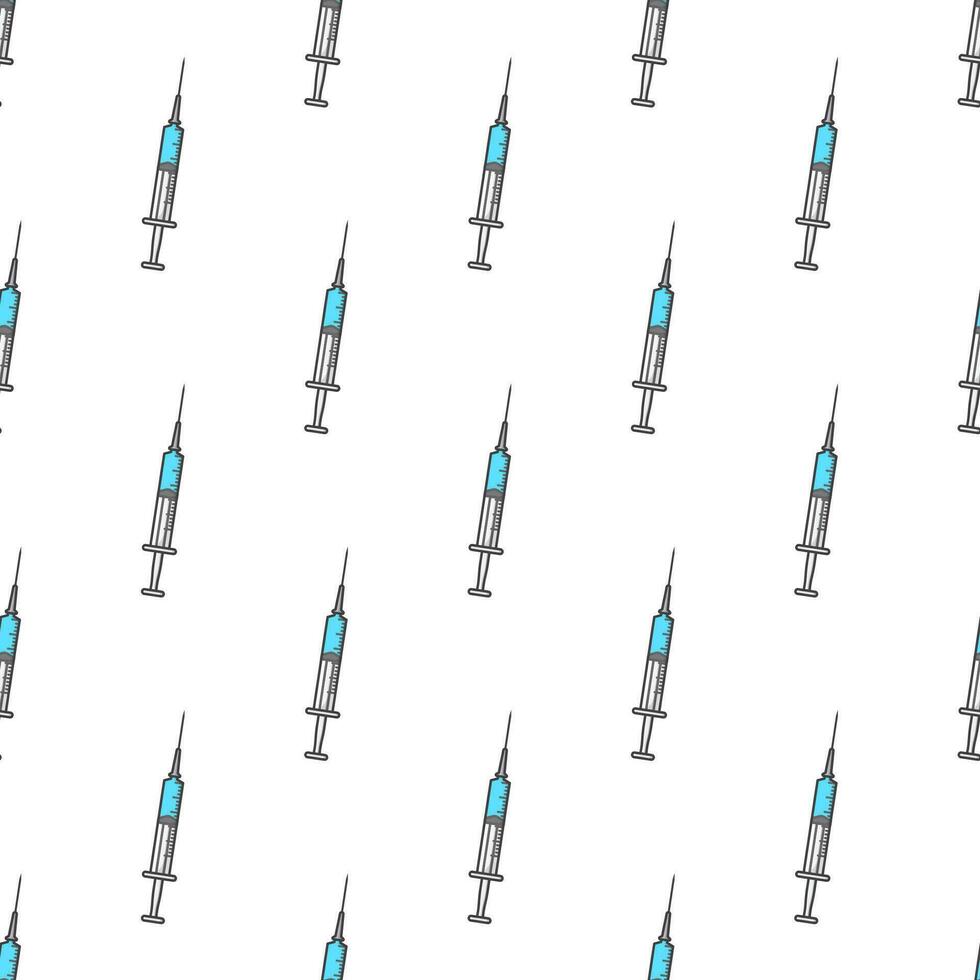 Medical Syringe Seamless Pattern On A White Background. Vaccine Theme Vector Illustration