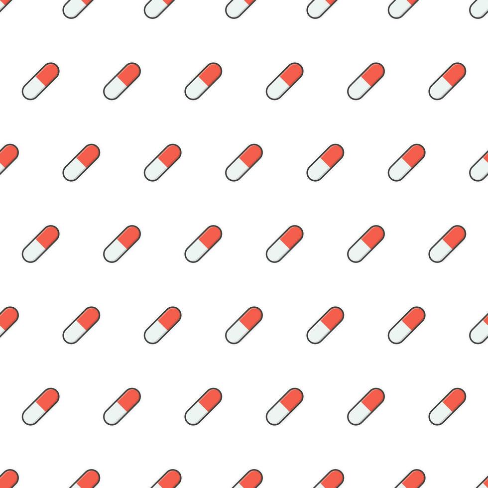 Medical Capsule Pills Seamless Pattern On A White Background. Antibiotic Medical Pharmaceutical Theme Vector Illustration