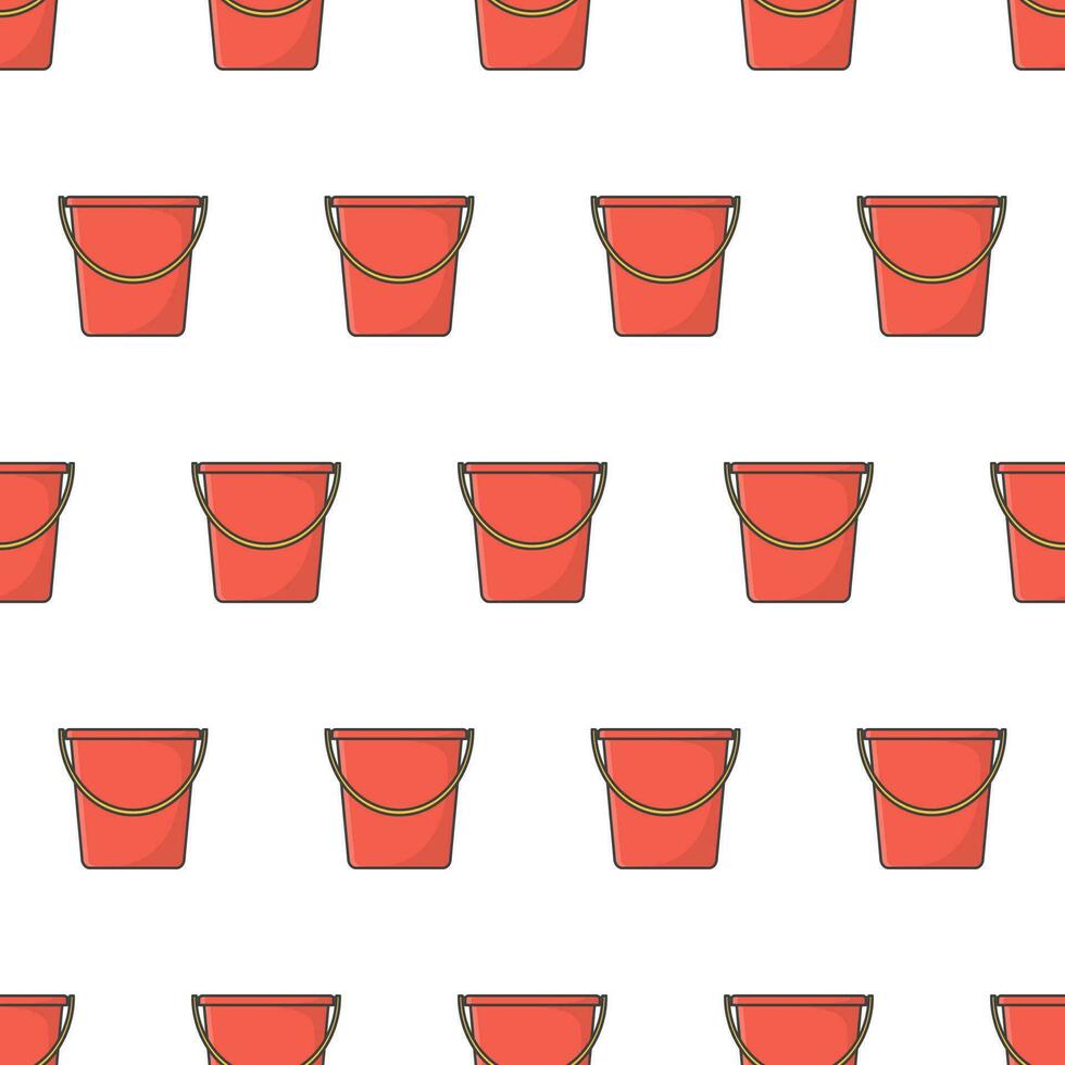 Plastic Bucket Seamless Pattern On A White Background. Bucket Theme Vector Illustration