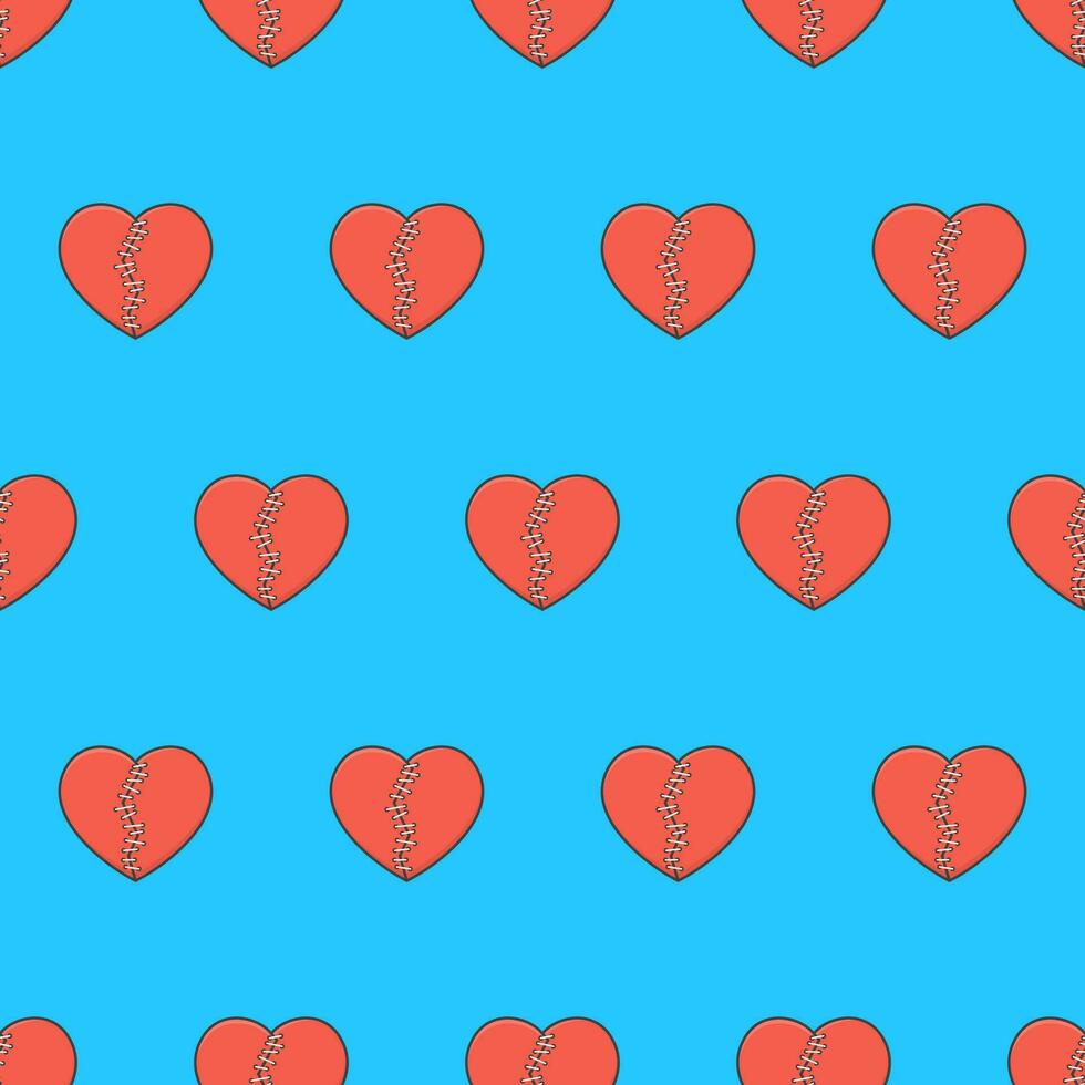 roto corazón con parches sin costura modelo en un azul antecedentes. roto corazón tema vector ilustración