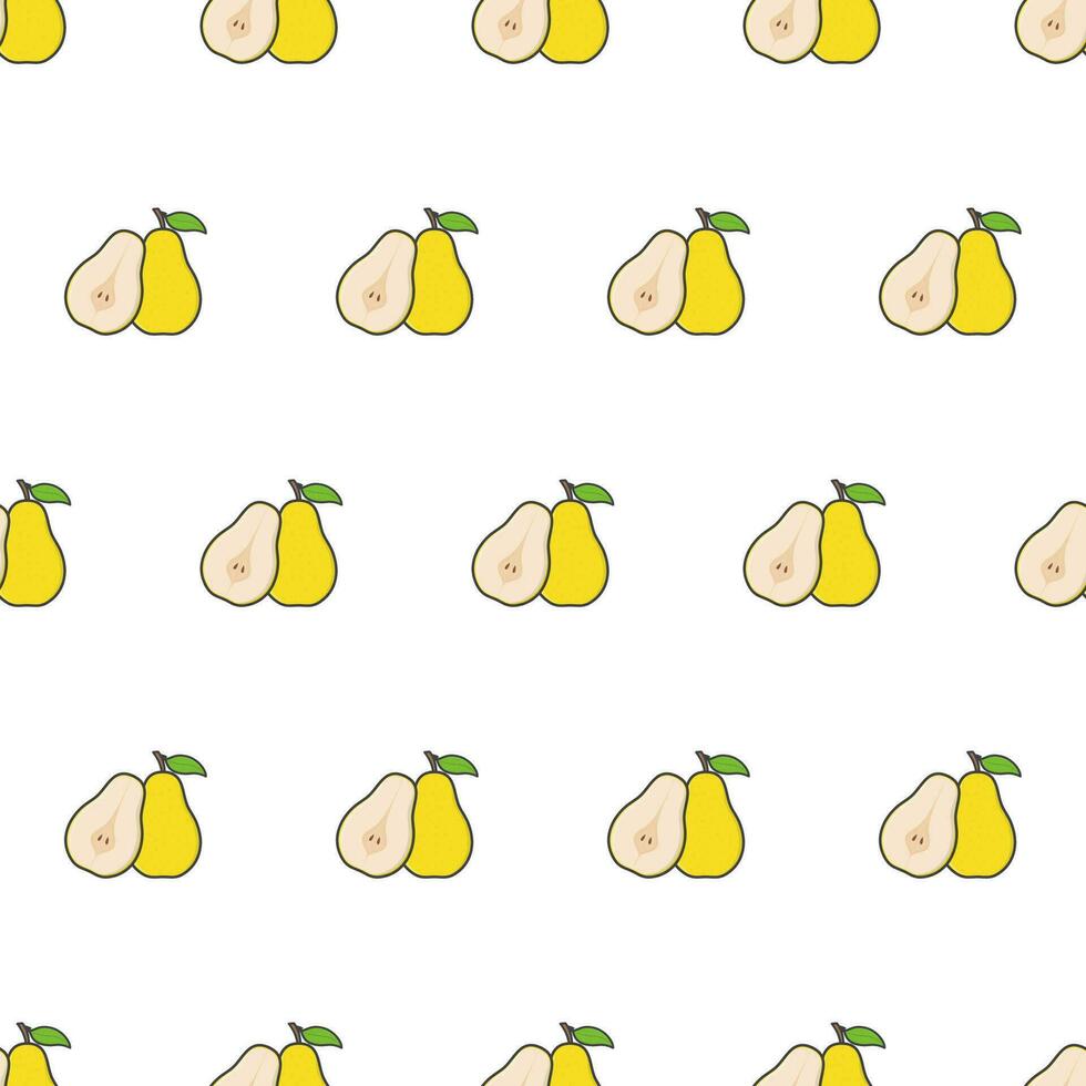 Pear Slice Seamless Pattern On A White Background. Pear Theme Vector Illustration