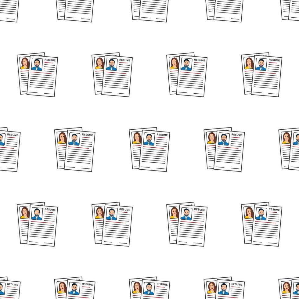 Job Resumes Seamless Pattern On A White Background. CV Application Theme Vector Illustration