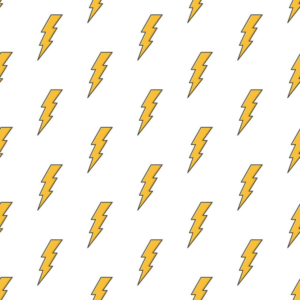 Thunder Seamless Pattern On A White Background. Lightning Bolt Theme Vector Illustration