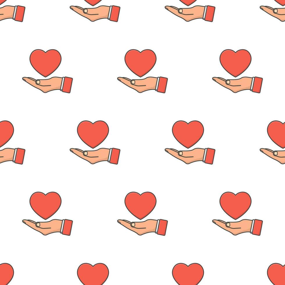 Hand Holds Love Heart Seamless Pattern On A White Background. Love Theme Vector Illustration